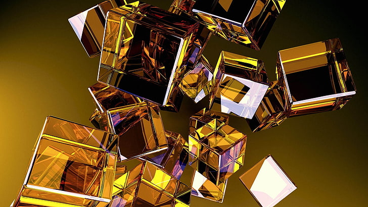 yellow cube illustration, abstraction, style, different, HD wallpaper