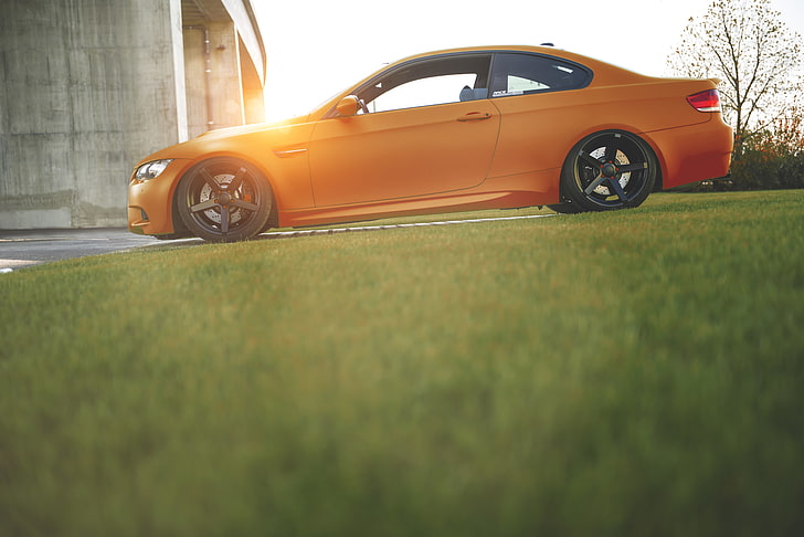 grass, BMW, Orange, Tuning, Drives, E92, Deep Concave, HD wallpaper