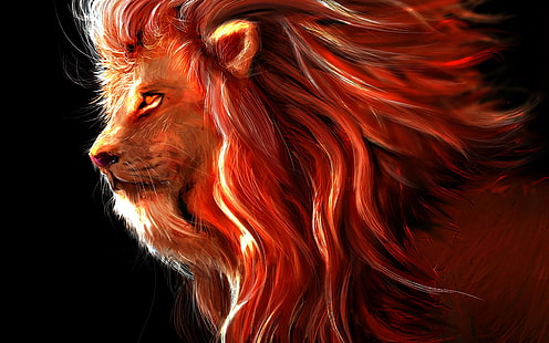 arte, leão, predador, pintura, renderização, arte digital, gato grande, rei dos animais, 4k fundo ultra hd, HD papel de parede HD wallpaper