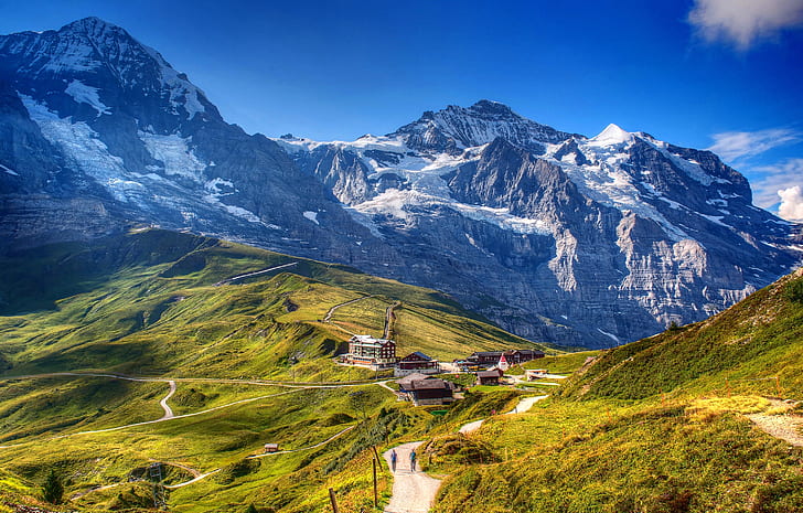 le ciel, les montagnes, la Suisse, les Alpes, Grindelwald, Fond d'écran HD