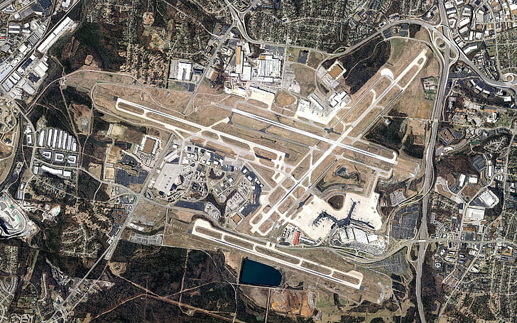 airport runway city aerial view nashville nashville international airport, HD wallpaper