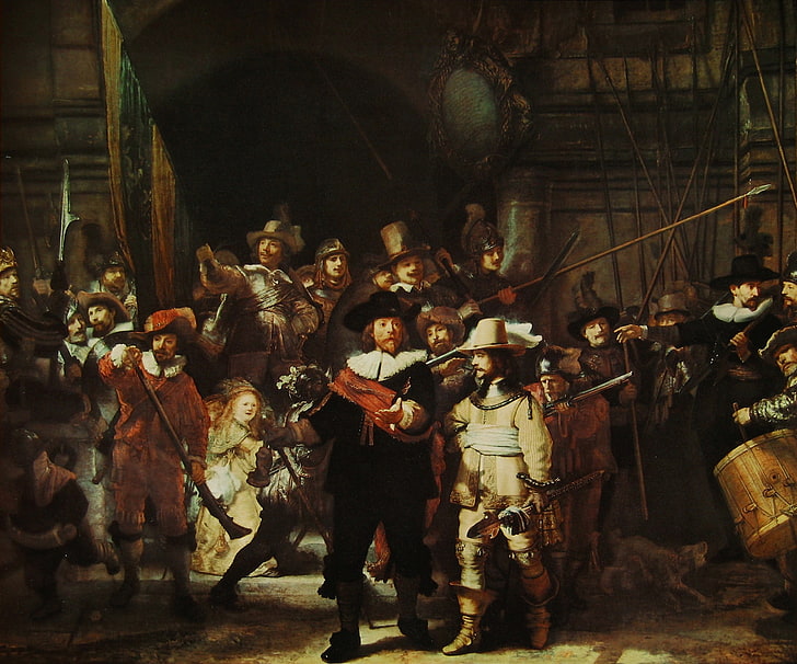 Klassische Kunst, Rembrandt van Rijn, Malerei, Kunstwerk, Die Nachtwache, HD-Hintergrundbild