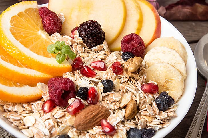 Beeren, Orange, Frühstück, Obst, Müsli, frische Beeren, HD-Hintergrundbild