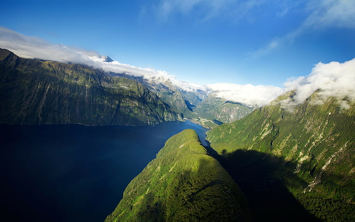 alam, pegunungan, lanskap, laut, Selandia Baru, Wallpaper HD