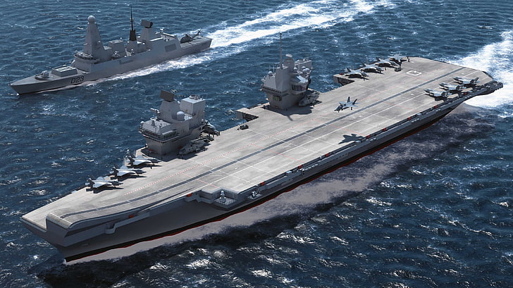 militer, kapal induk, armada, kapal induk kelas Queen Elizabeth, F-35 Lightning II, Wallpaper HD