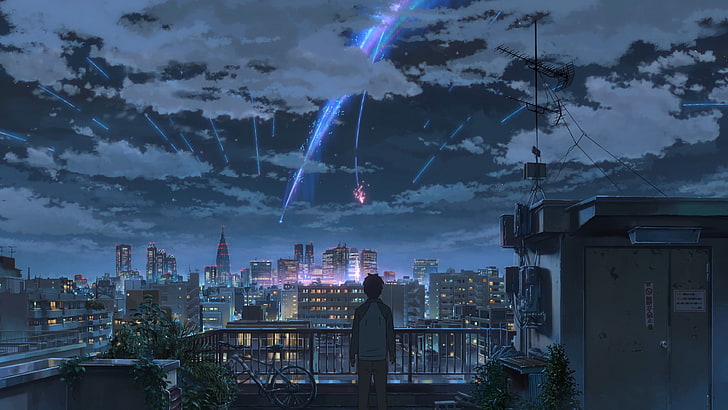 غائم السماء التوضيح ، Makoto Shinkai ، Kimi no Na Wa ، animé، خلفية HD