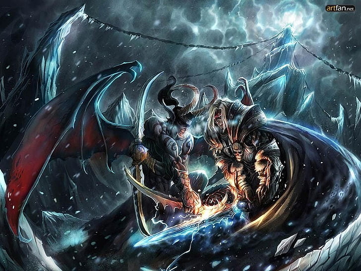 World of Warcraft wallpaper, fantasy art, Warcraft, Illidan, Lich King, World of Warcraft, video games, HD wallpaper