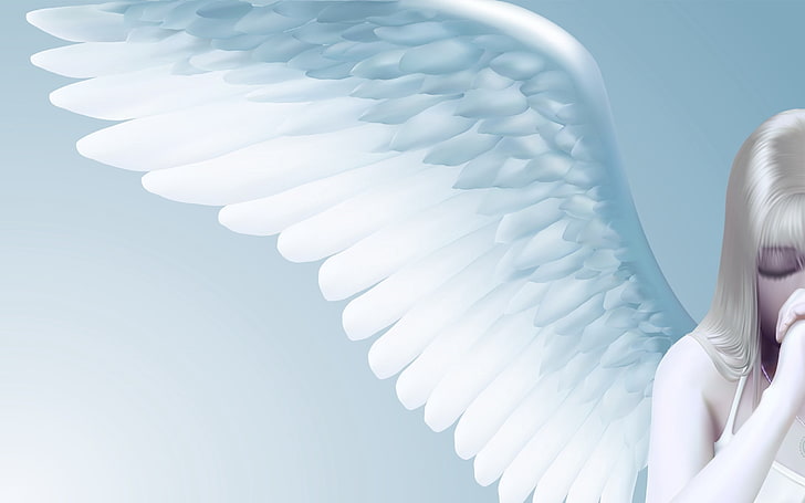 ilustracja białe skrzydła, anioł, dziewczyna, skrzydła, światło, Tapety HD