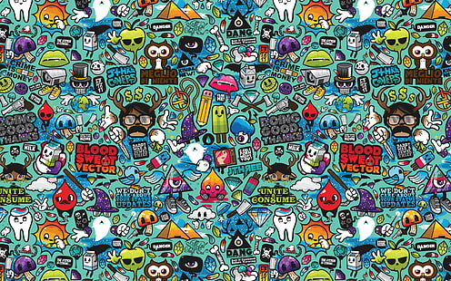 Carta da parati multicolore Blood Sweat Vector, abstract, pop art, anime, Jared Nickerson, artwork, pattern, Sfondo HD HD wallpaper