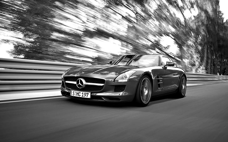 voitures noir et blanc mercedes benz sls amg 2400x1500 Voitures Mercedes HD Art, voitures, noir et blanc, Fond d'écran HD