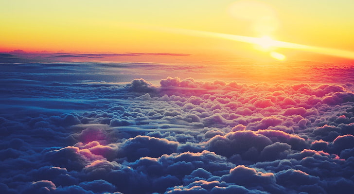 Sunrise Above The Clouds HD Wallpaper, yellow sunlight, Nature, Sun and Sky, Sunrise, Above, Clouds, HD wallpaper