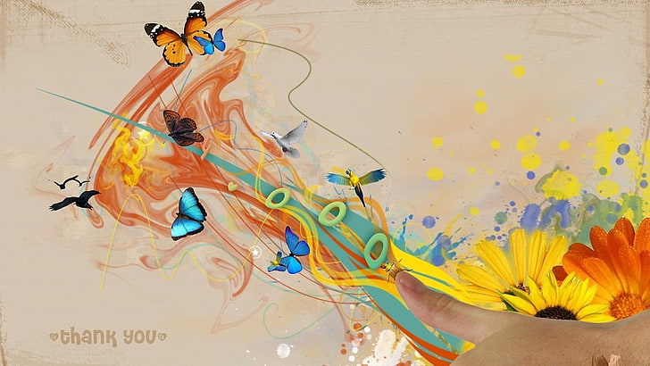 abstract multicolor flowers birds text doves hands parrots thank you butterflies 1920x1080 wallpa Animals Butterflies HD Art , Abstract, multicolor, HD wallpaper