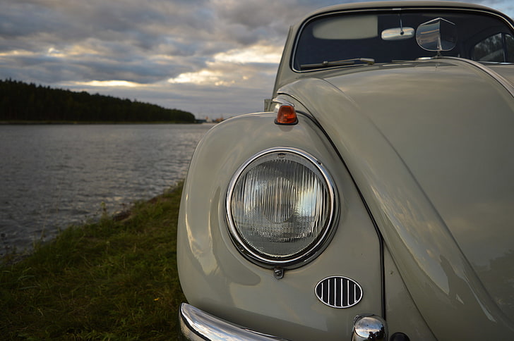 Volkswagen, Volkswagen Beetle, vintage, Headlights, old car, Oldtimer, Belgium, water, HD wallpaper