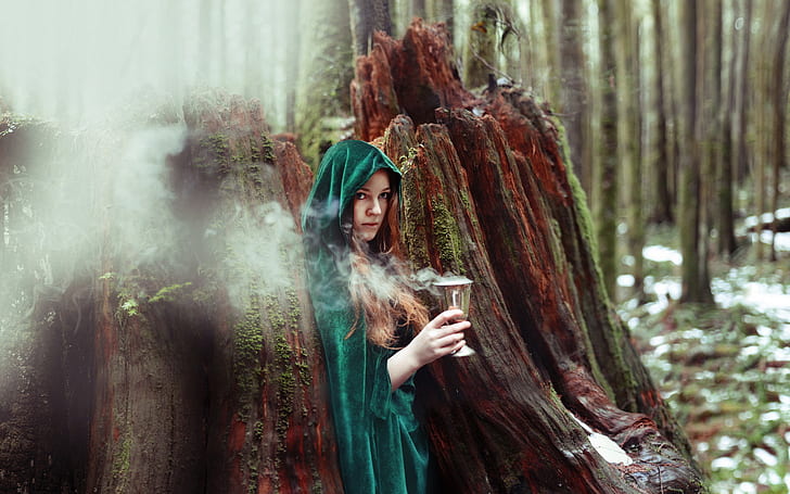 hutan, klenik, berambut merah, penyihir, Wallpaper HD