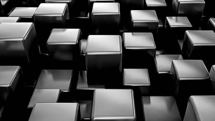 3d, rendering, render, cubes, cube, black and white, digital art, design, monochrome, square, angle, illusion, optical illusion, HD wallpaper