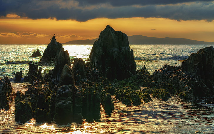 Shirahama Chiba Япония Золотой Закат Побережье Морские Волны Скалы Облака Обои Hd Обои Для Мобильных Телефонов Планшет И ПК 3840 × 2400, HD обои