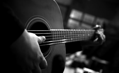 gitarre, musik, instrument, hd, 4 karat, einfarbig, schwarz und weiß, HD-Hintergrundbild HD wallpaper