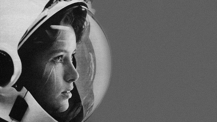 astronaut helm, space, monochrome, astronaut, NASA, Anna Lee Fisher, spacesuit, women, face, HD wallpaper