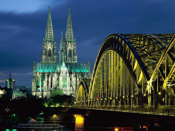 Кьолнската катедрала Мост Хохенцолерн Германия, архитектурна сграда, мост, Кьолн, катедрала, Хохенцолерн, Германия, HD тапет