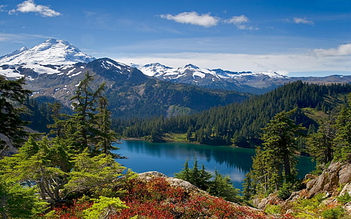 Пейзаж Природа Езеро Планински горен фон, HD тапет HD wallpaper