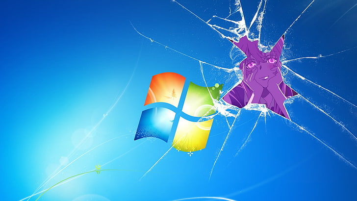 Windows digital wallpaper, Mirai Nikki, broken glass, Microsoft Windows, logo, HD wallpaper
