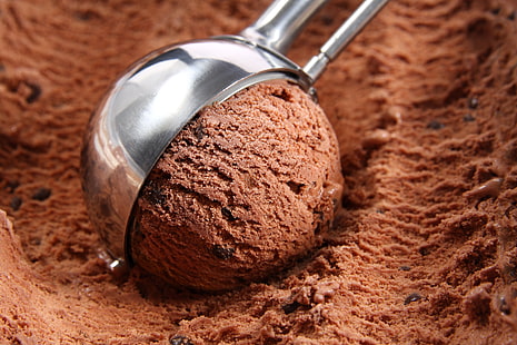 шоколадное мороженое, шарик, мороженое, сладости, десерт, сладкое, шоколад, HD обои HD wallpaper