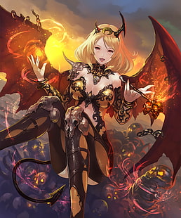 donna con diavolo costume anime sfondo, Shingeki no Bahamut, anime, Soul Dominator (Shingeki no Bahamut), Shadowverse, Sfondo HD HD wallpaper
