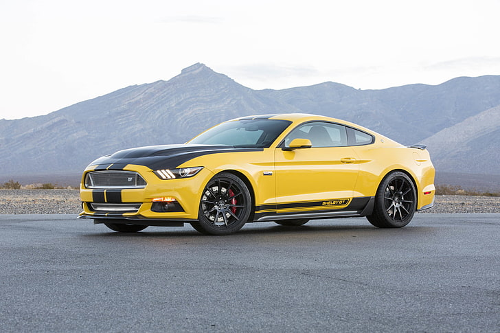 жълто и черно Ford Mustang купе, ford mustang, ford, shelby, gt, 2015 г., HD тапет