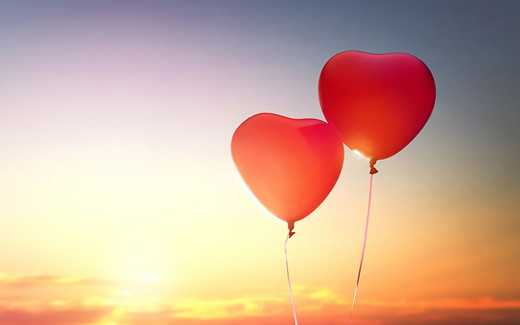 Romantic Heart Balloon Love, два червени балона, Love,, heart, romantic, HD тапет