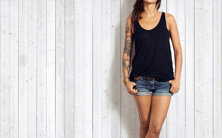 tattoo, jean shorts, HD wallpaper