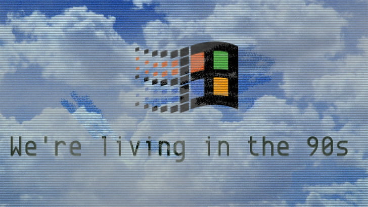 vaporwave, 1990s, Microsoft, Windows 95, Windows 98, clouds, humor, typography, blue, HD wallpaper