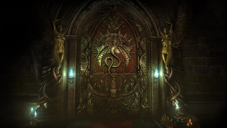 braune und messingfarbene Tür, Castlevania, Burg, Videospiele, Blut, Retro-Spiele, Dracula, Castlevania: Lords of Shadow 2, HD-Hintergrundbild