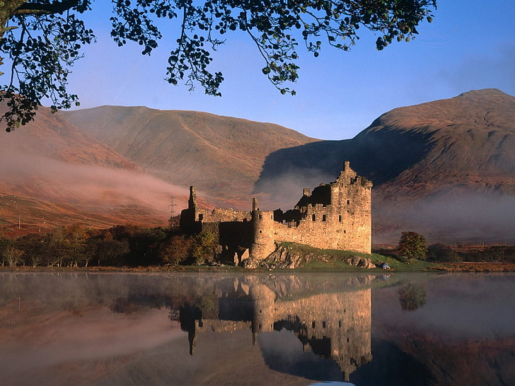 castelo emparelhado marrom, castelo, kilchurn, duih loch, escócia, edimburgo, HD papel de parede