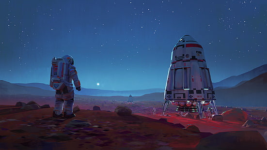 Astronaut, Raumschiff, Sonnenaufgang, Raumschiff, Mars, HD, HD-Hintergrundbild HD wallpaper