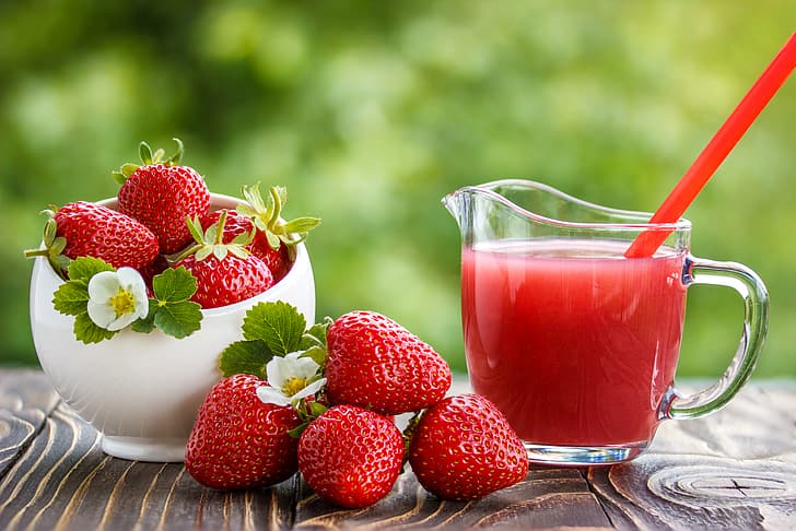 Strawberry, Berries, Cup, Food, Juice, HD wallpaper