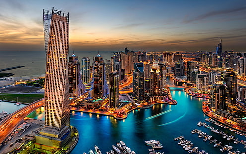 Dubai Uae Buildings Skyscrapers Night Hd Wallpaper 93494, HD wallpaper HD wallpaper