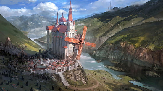 Castillo de fantasía, castillo, arte, sueño, valle, cuento, pintura, Fondo de pantalla HD HD wallpaper