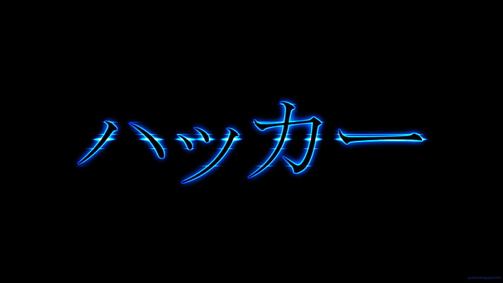 skrip kanji biru dengan latar belakang hitam, Peretas, 1337, PCbots, Geek, Leet, Wallpaper HD