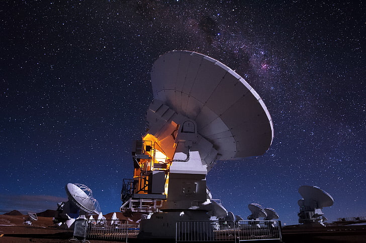 antena parabólica blanca, espacio, universo, estrellas, Fondo de pantalla HD