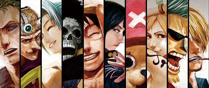 One Piece characters graphic wallpaper, ultra-wide, One Piece, HD wallpaper HD wallpaper