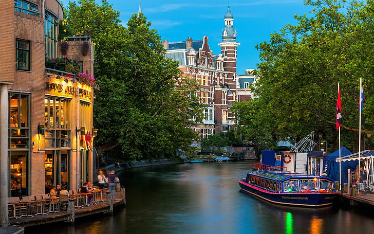 Amsterdam city, Nederland, river, buildings, beige high rise building near lake, Amsterdam, City, Nederland, River, Buildings, HD wallpaper