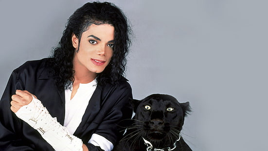Майкъл Джексън, Майкъл Джексън, пантера, брюнетка, костюм, котка, HD тапет HD wallpaper