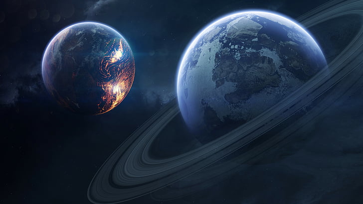 Иллюстрация планеты Сатурн за пределами галактики, Сатурн, планета, 4k, HD обои