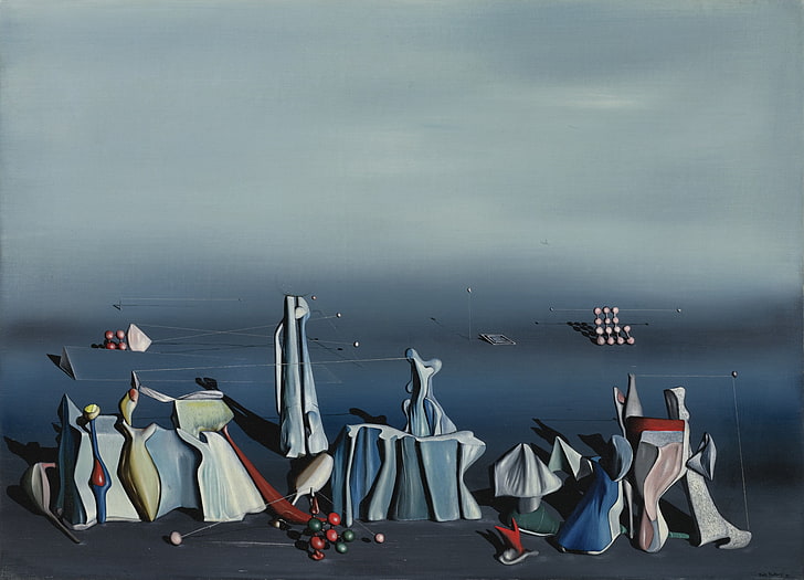 artwork, surreal, painting, abstract, geometry, Yves Tanguy, oil painting, still life, HD wallpaper