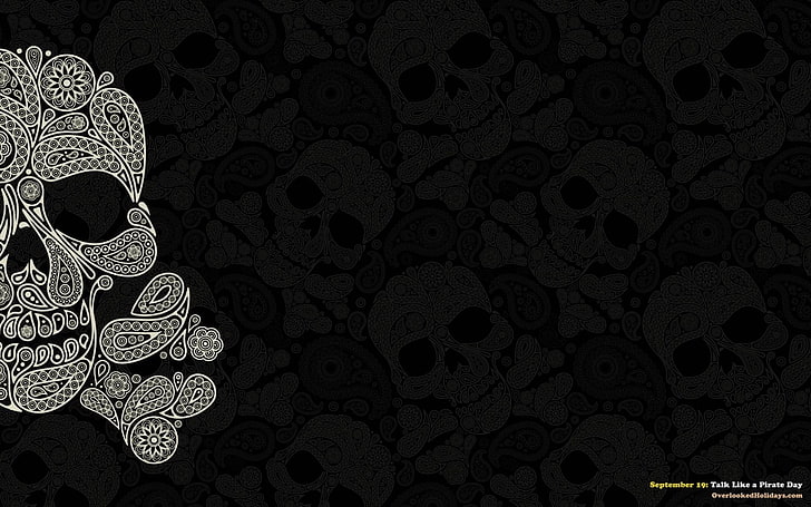 gray and black floral area rug, pattern, Pirate Flag, HD wallpaper