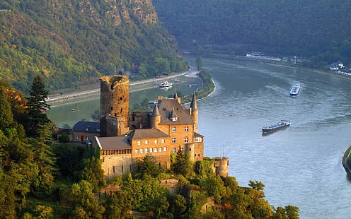 бург, замок, замки, германия, рейн, долина, HD обои HD wallpaper