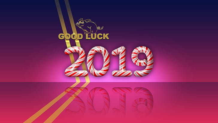 good luck, 2019 (Year), reflection, gradient, numbers, HD wallpaper