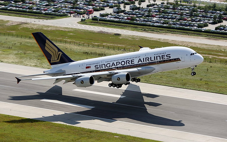 A380 800, Airbus, aviones, aeródromo, aviones, aviones, Singapur, Fondo de pantalla HD