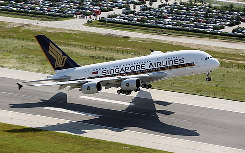 A380 800, Airbus, aviones, aeródromo, aviones, aviones, Singapur, Fondo de pantalla HD HD wallpaper