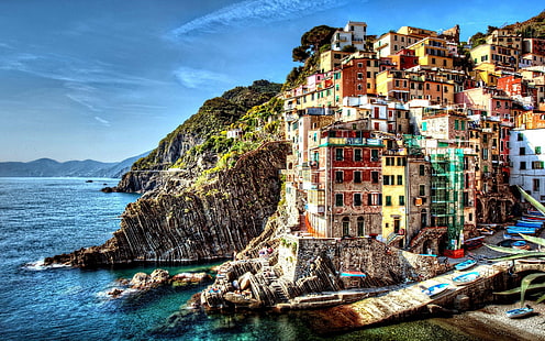 Cinque Terre, İtalya, Deniz, Şehir, Rıhtım, Tekne, Bina, Tepe, Cityscape, Uçurum, cinque terre, İtalya, deniz, şehir, rıhtım, tekne, bina, tepe, cityscape, uçurum, HD masaüstü duvar kağıdı HD wallpaper